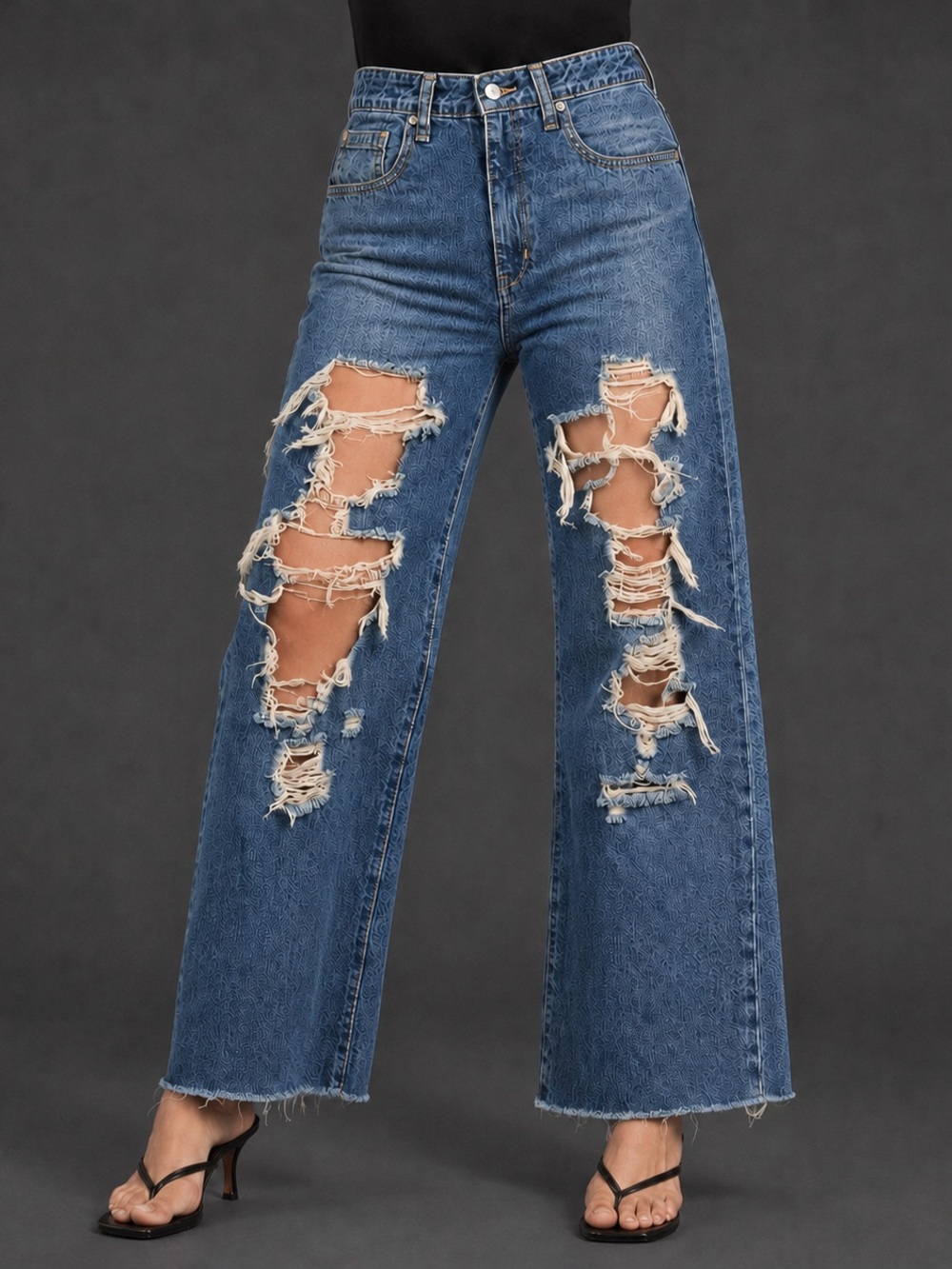 Pilcro High-Rise Distressed Wide-Leg Jeans - Blue